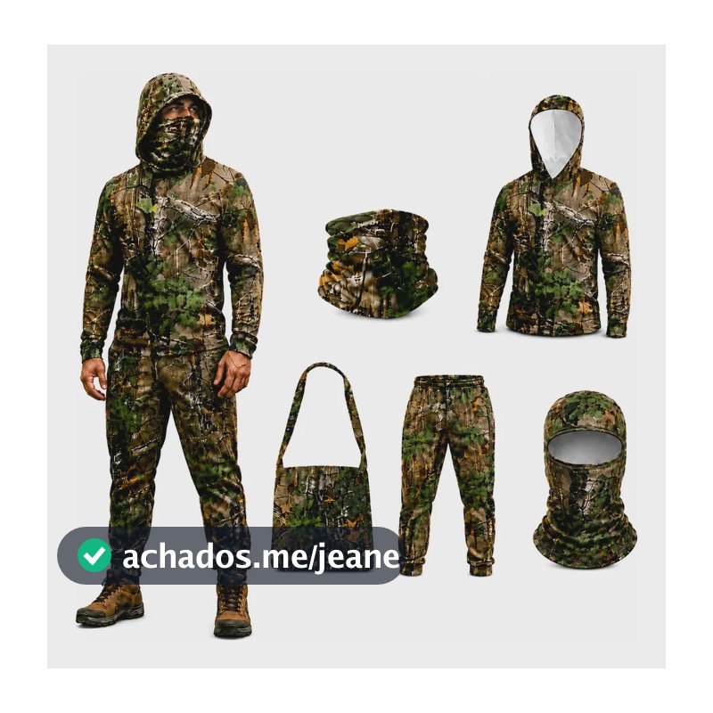 Kit 05 Peças Roupa Camuflada Caça E Pesca Vegetação Real Verde Gg