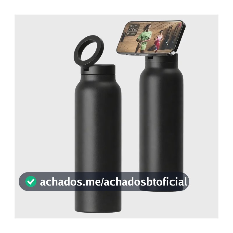 Garrafa Térmica Magnética 710ml Suporte Tripé Celular Compatível Com Magsafe Resistente Academia Vlog Treino Dança - Preto