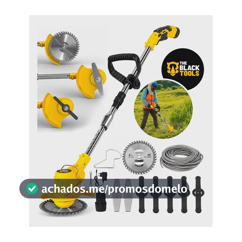Roçadeira Aparador Grama A Bateria Recarregável 460w Profissional Com Acessórios Tcg12b The Black Tools