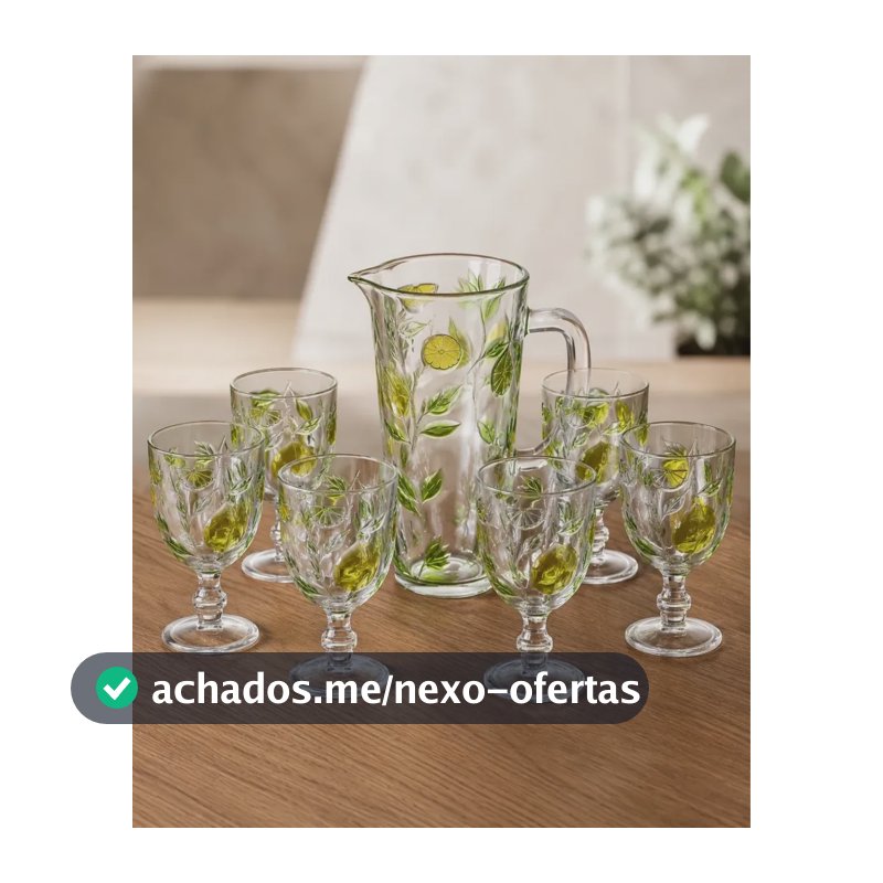 Jogo 6 Taças Com Jarra Vidro Limão Siciliano 7 Peças Suco Incolor