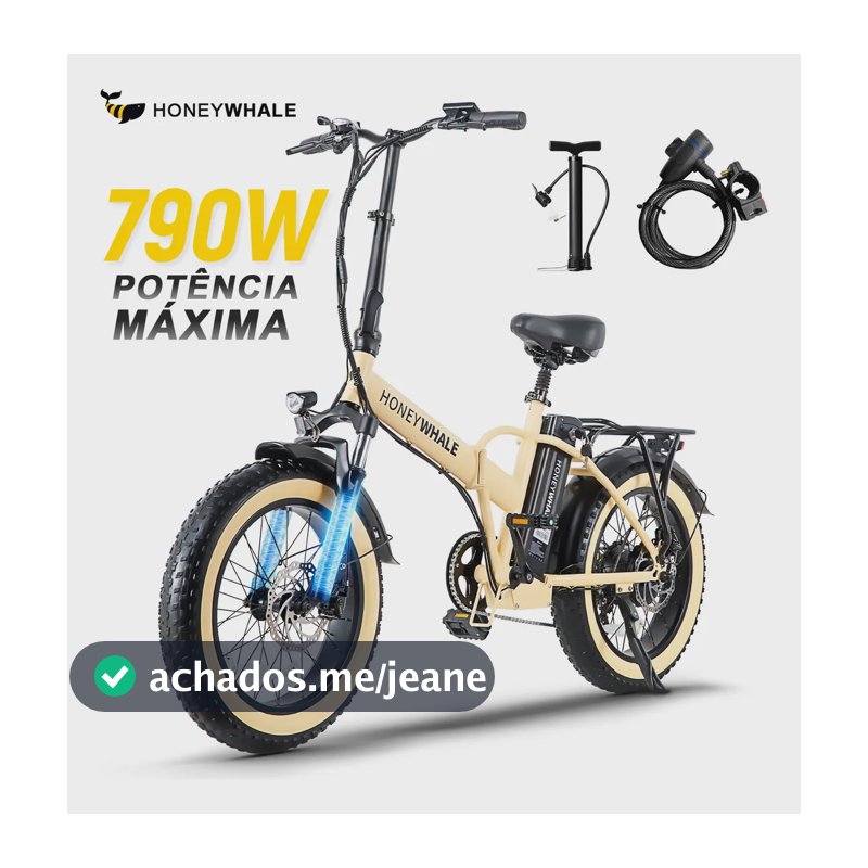 Honeywhale F6 Bicicleta Elétrica Adulto, 790w-45km-40km/h-120kg, Ebike-bike-scooter Motor-autonomia-velocidade Máxima-carga-honey Whale-dobrável, Pneu Inflável Aro 20, Suspensão Dianteira