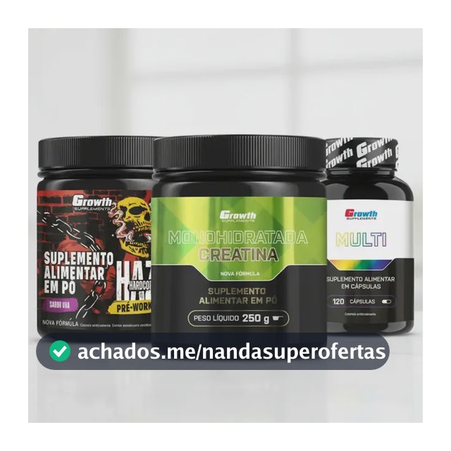 Kit Growth: Creatina Monohidratada 250g + Multivitamínico 120 Cáps + Pré-treino Haze Uva 300g