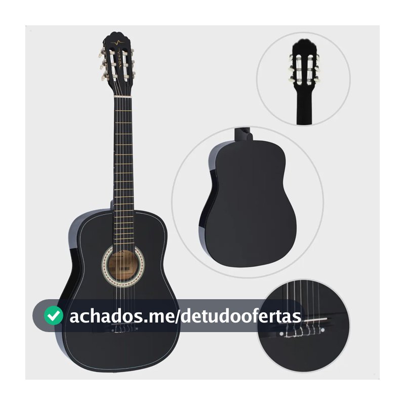 Violão Clássico Vogga VCA104N 38" Nylon Preto 7/8 Envernizado