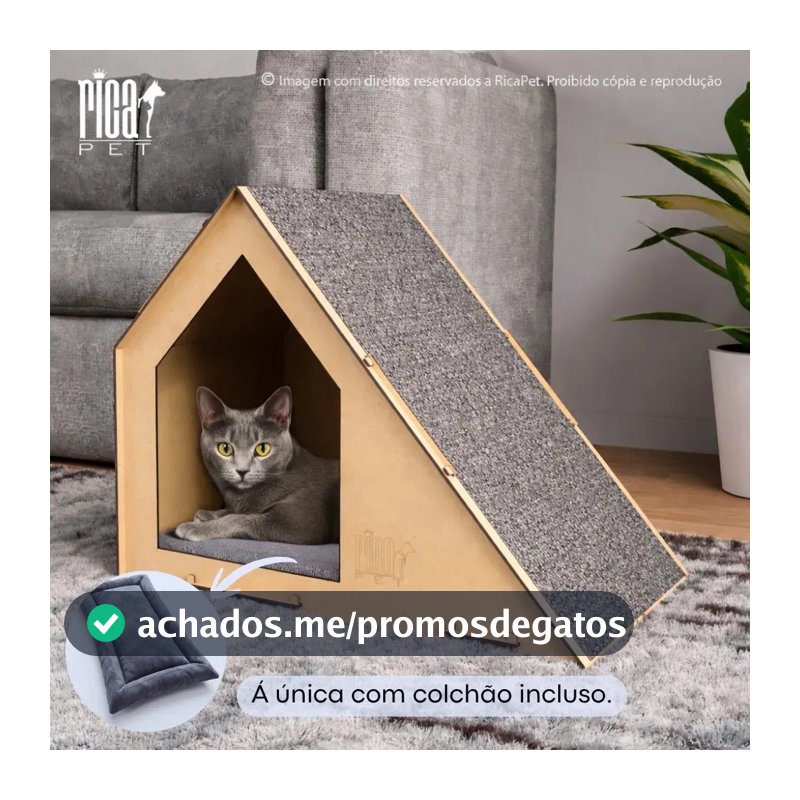 Casinha com Colchão para Gato Tóca Rampa Casa Caminha Pet Arranhador Luxo Cor Cinza Anti Estresse Brinquedo Casinha Carpete Móveis Brinquedo Afiar Unhas Gatinho Filhote