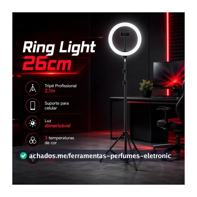 Ringlinght Led Lumi Luz Flash Estudio Profissional Com Tripe 210m Cor Preto 18W Pontokit