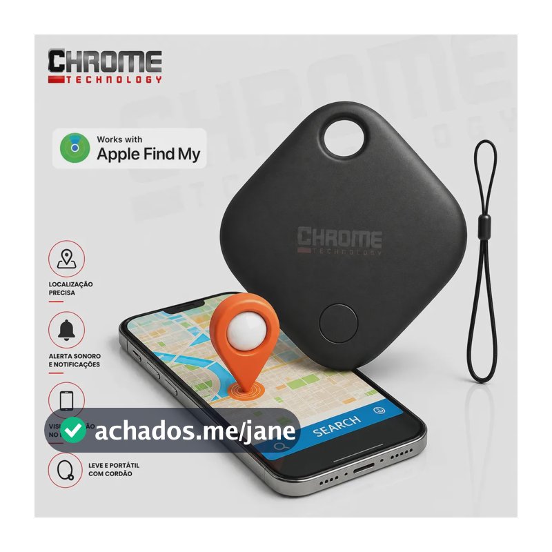 Mini Localizador Rastreador Smart Tag Gps Com Cordão Chaveiro Cor Preto Compatível Com iPhone Apple Chrome Technology