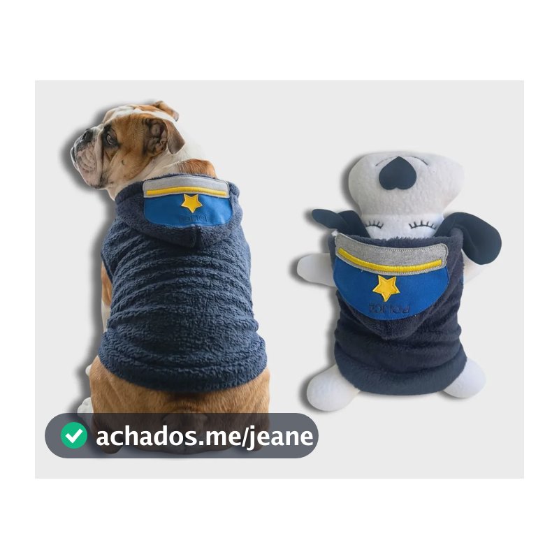 Roupa Pet Policial Fleece Com Capuz Cães Pequeno E Médio Policial 6