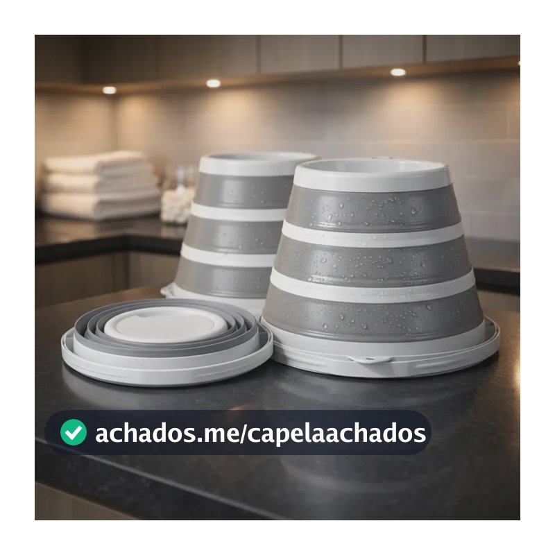 Kit 2 Balde Dobrável 10l Retrátil Reforçado Multiuso Compacto Cinza Silicone Premium Vapt Vupt