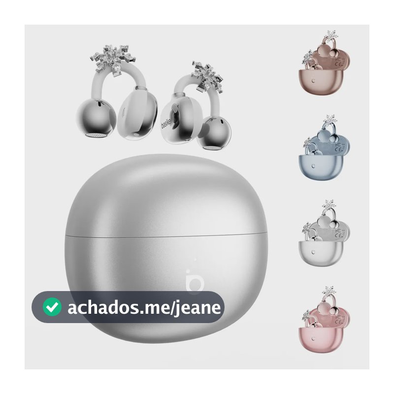 Fone de Ouvido Basike OWS Bluetooth Esporte Sem Fio c/ Microfone e Clipe, 30 Horas de Bateria e IPX5 Prateado (Acessórios de floco de neve)