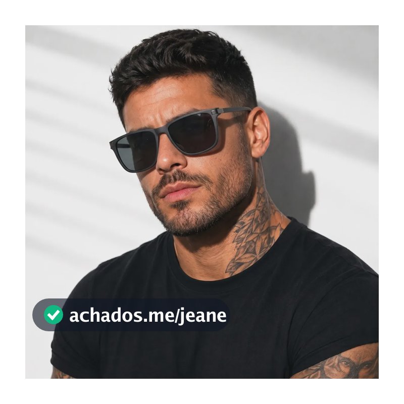 Óculos De Sol Quadrado Masculino Proteção Uv400 Tendencia Armação Preta/ Lente Preta / Quadrado