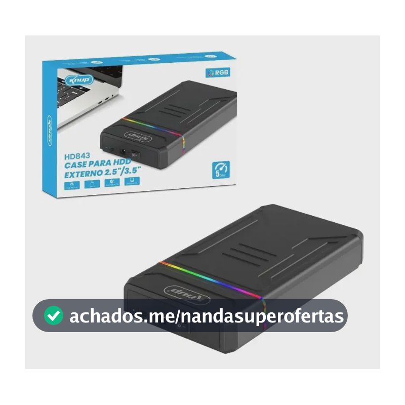 Case Hd Ssd Externo Usb 3.0 Sata 2,5/3,5 4tb Com Fonte Knup