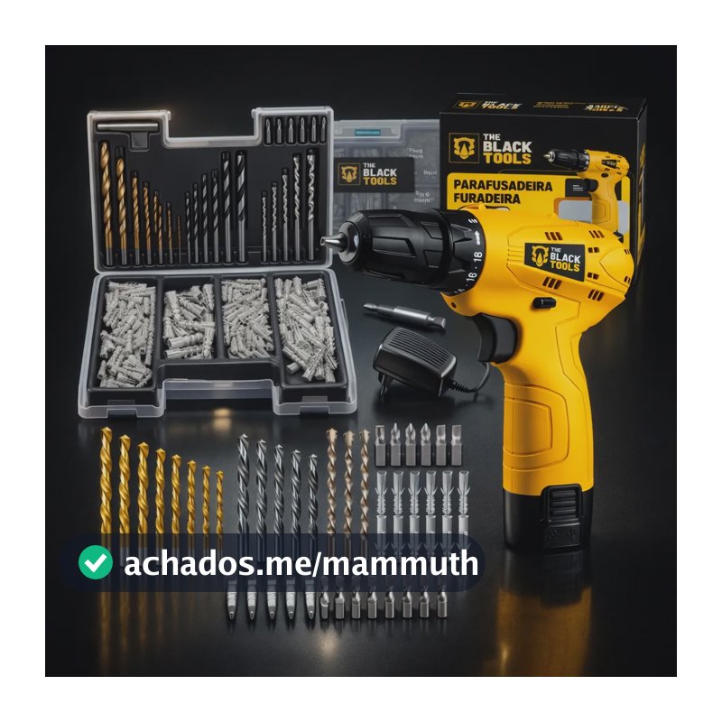Furadeira Parafusadeira 12v + Jogo 270 Peças The Black Tools Amarelo 110v/220v 60hz