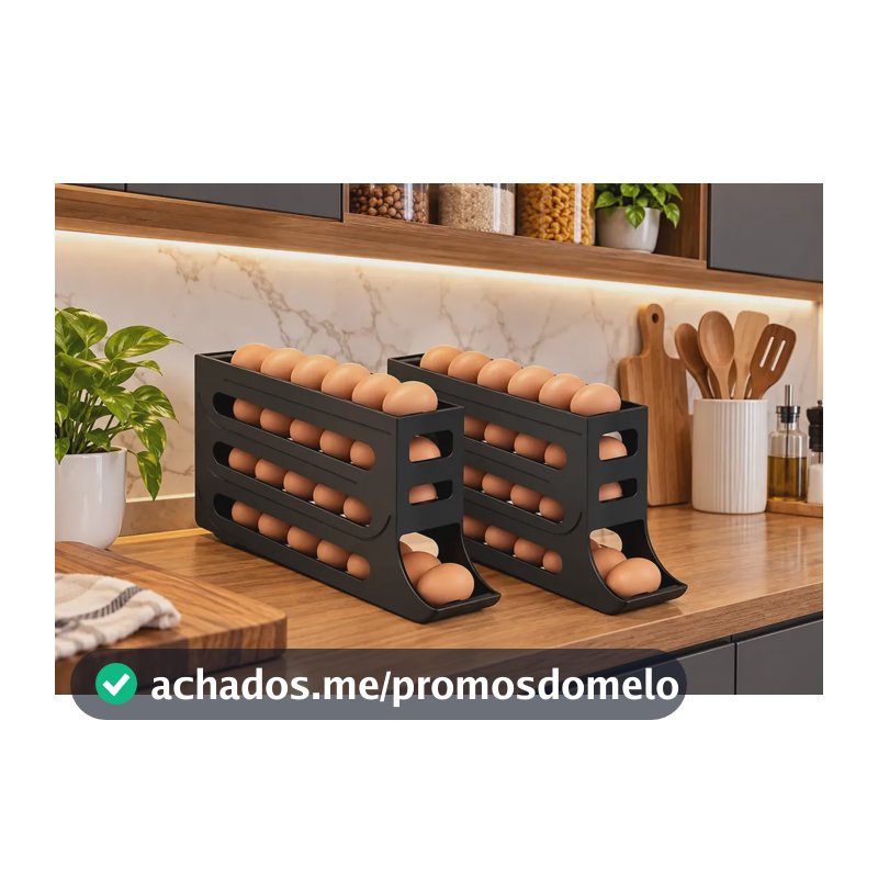 Porta Ovos Organizador Geladeira Dispenser 4 Andares 30 Ovos Preto