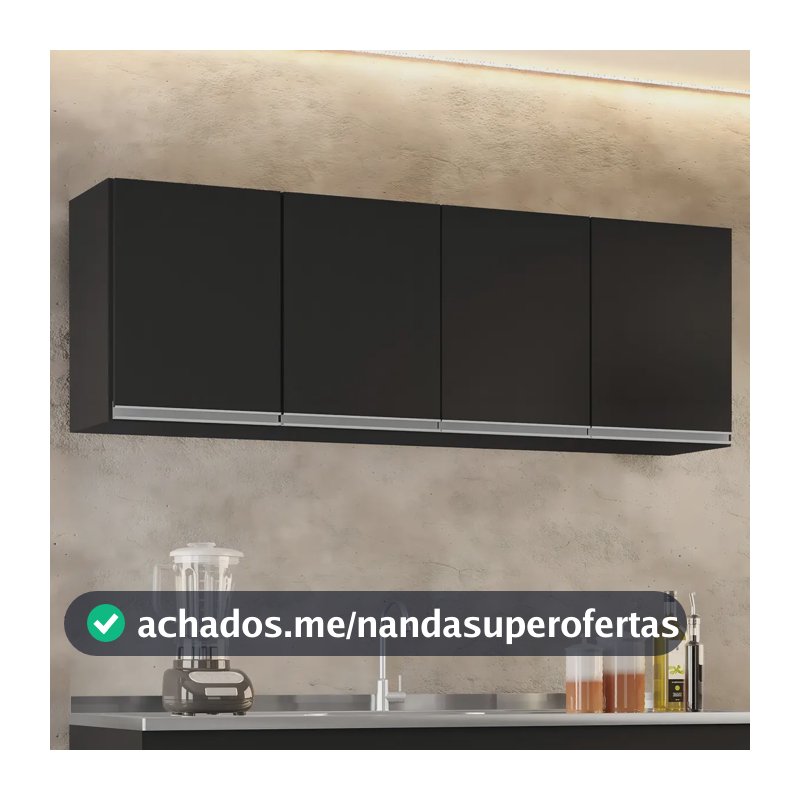 Armário Cozinha Nevada Preto 4 Portas 160cm Lumil Móveis