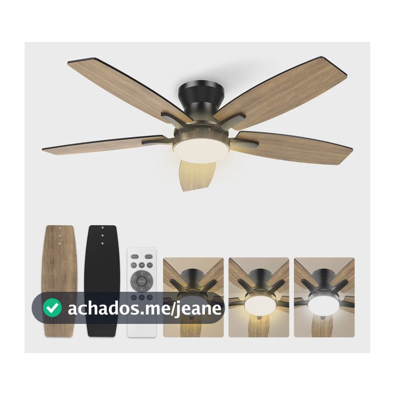 Ventilador de Teto FANSVENTO 42" Com Luz LED e Controle, 5 Pás Reversíveis Silencioso