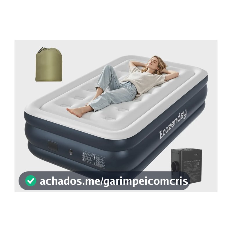 Ecozendsy Colchão Inflável Solteiro com Bomba Recarregável Embutida para Camping 19510043cm