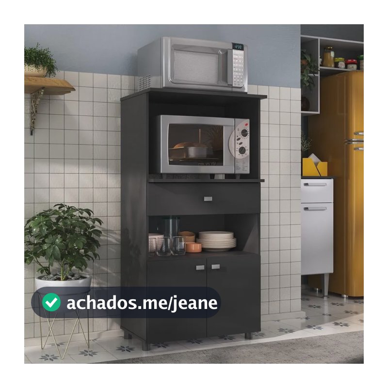 Balcão Multimóveis Multiuso Forno e Microondas Branco REF. 4060G 2 Portas e 1 Gaveta Preto