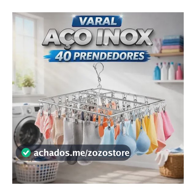 Varal Suspenso Retangular de Aço Inoxidável Tche Amo com 40 Prendedores para Roupas Íntimas Roupas de Bebê Design Compacto e Moderno Não Enferruja
