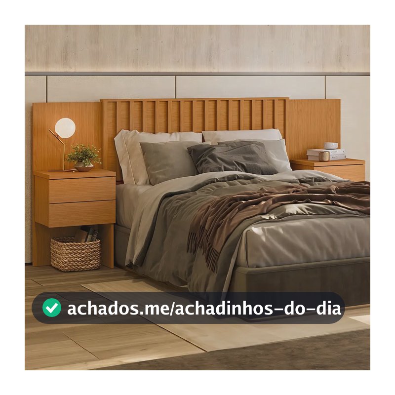 Cabeceira Olinda Extensiva para Cama Box Casal, Queen e King com 2 Mesas Laterais e Painel Ripado Cinamomo Albatroz