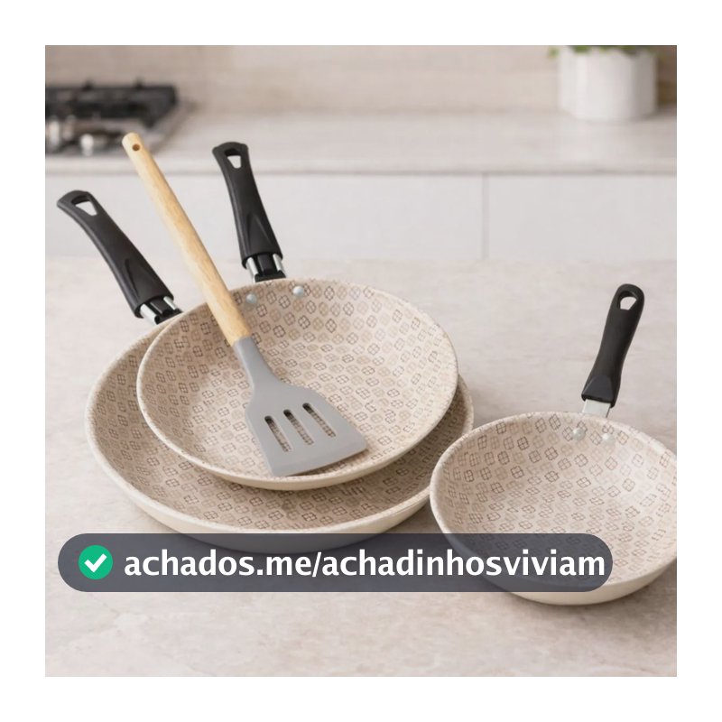Jogo 4pcs Frigideiras Antiaderentes 14cm 18cm 22cm Espatula Creme