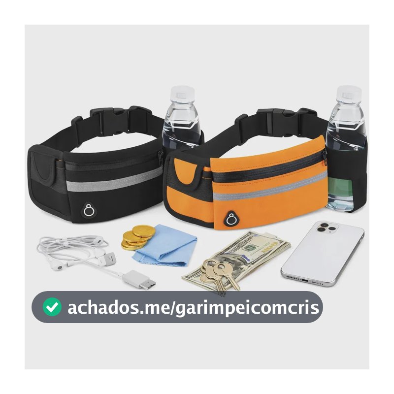 Kit 2 Pochetes Esportiva Impermeável Celular Acessórios Academia Treino Corrida Caminhada Moderna Bolsa Transversal Cintura Moda Blogueira Marca Lemon Shark Cor Preta E Laranja