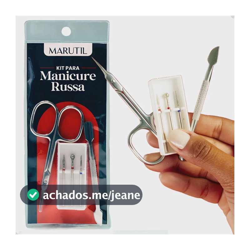 Kit Manicure Russa 5 Itens, Brocas De Unha C/ Tesoura E Espátula para Cutilagem de Unhas Cutícula - Marca Marutil