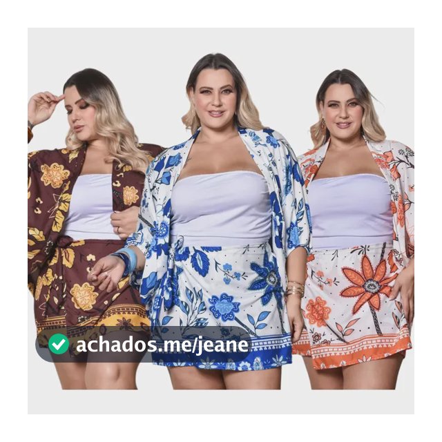 Conjunto Kimono Short Saia Plus Size 2 Peças G1 G2 G3 Azul