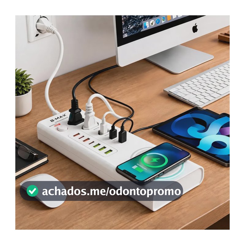 Extensão Filtro Linha Turbo Pd Régua 20 5 Tomada Usb Indução Branco 110250v