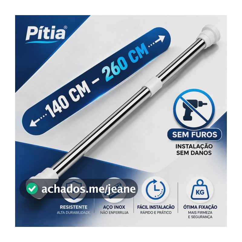Varão Extensível 1,40M A 2,60M Barra Para Cortina Banheiro Suporte para Box Ajustável Reforçado Sem Furos Com Fácil Instalação Extensor Barra Extensivel Metros para Armário Pítia