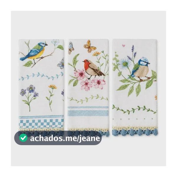 Kit 3 Panos De Prato Dohler Jardim Pássaros Com Crochê