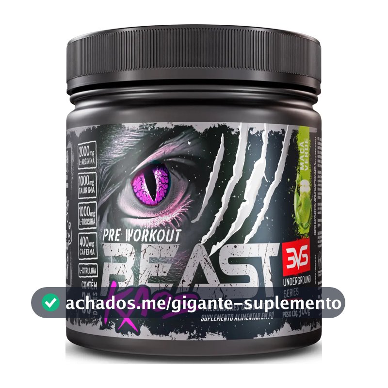 Pré Treino Beast Kaos 300g - Sabor Maçã Verde - Fórmula Exclusiva Com Citrulina, Beta Alanina, Cafeína, Arginina, Taurina E Tirosina