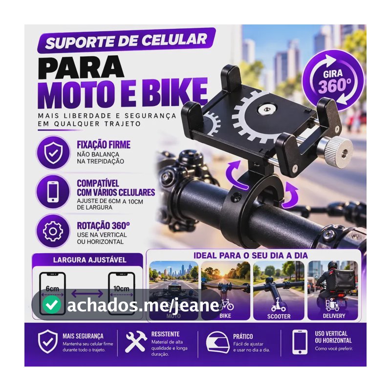 Suporte De Celular Alumínio Para Moto E Bike Ajustável Preto Thor Preto