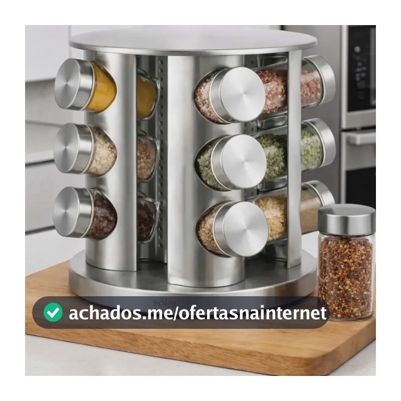 Porta Tempero Condimentos Giratório 12 Potes Inox Luxo Prata