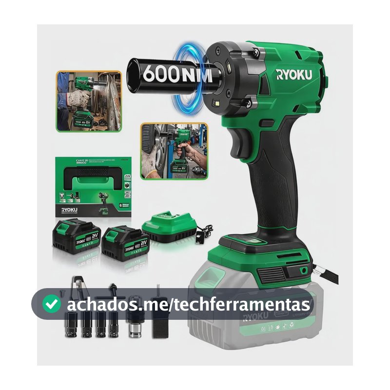 Chave De Impacto 21v Brushless Com 2 Baterias Sem Escova Verde 127/220v