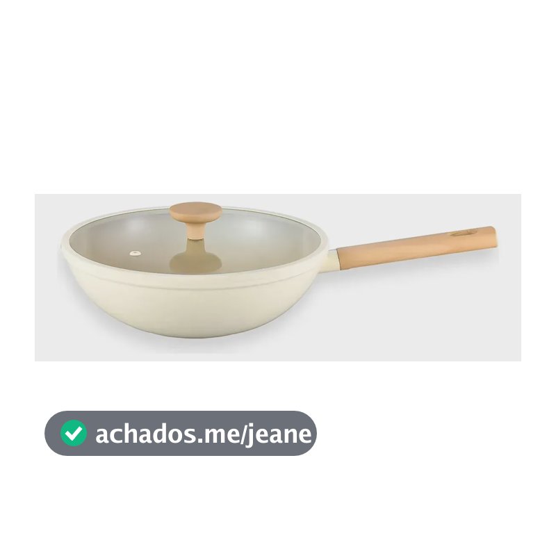 Panela Wok 28cm Antiaderente Cerâmico Indução Nata - Oikos