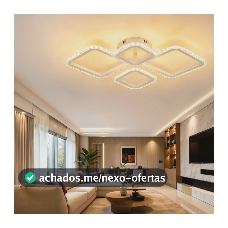 Lustre Sala Led 4 Quadros Cristal Moderno 3cores Bivolt 127/220v Branco