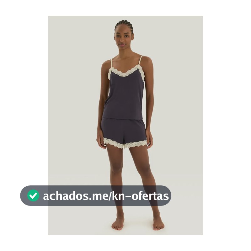 Pijama Curto Feminino Em Viscose Com Renda Hering Azul M