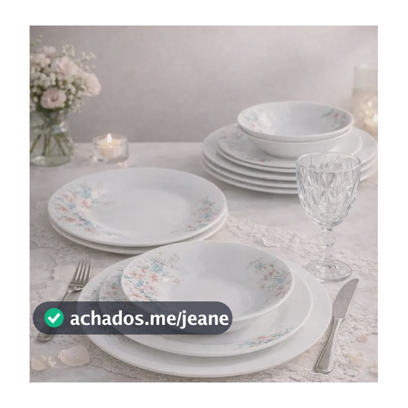 Aparelho Jantar Taça Diamond 16 Peças Estampado Luxo Pratos Floral Azul Florido