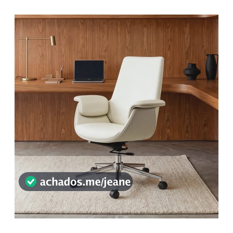 Cadeira Office Diretor Courino Linha Ergoon Auster Off White Couro Sintético