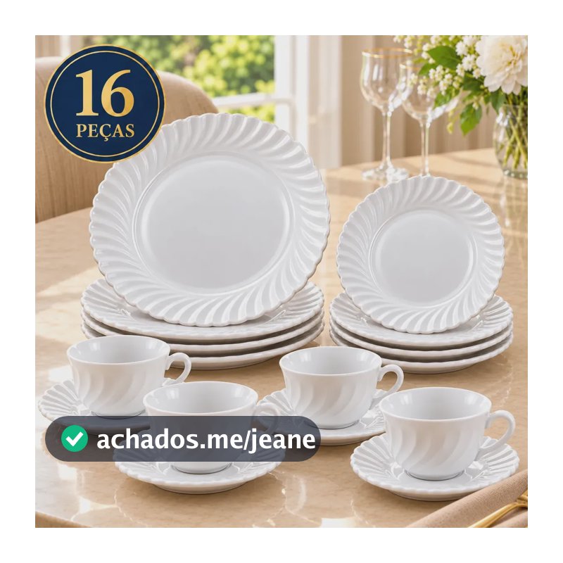 Aparelho Jogo Kit De Jantar 16 Peças Opalino Branco Pratos E Xicaras Pires Mesa Moderno Borda Luxo Resistente Sólar