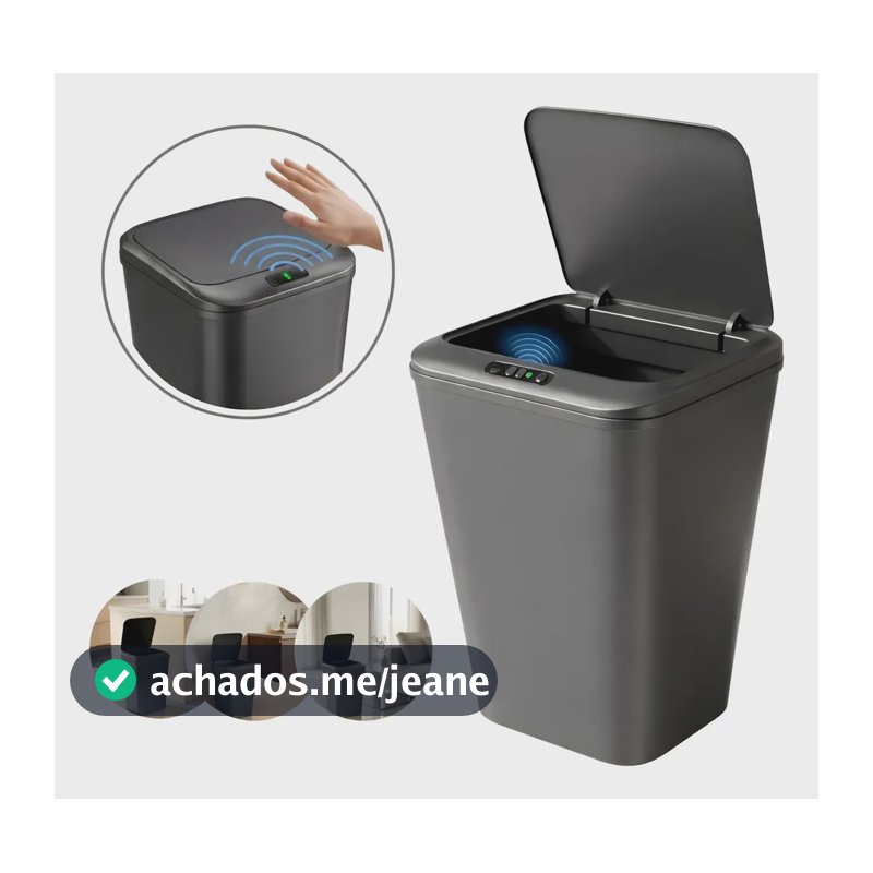Lixeira De Sensor Automático Cor Cinza Recarregável Proximidade Moderna Sala Cozinha Banheiro Escritório