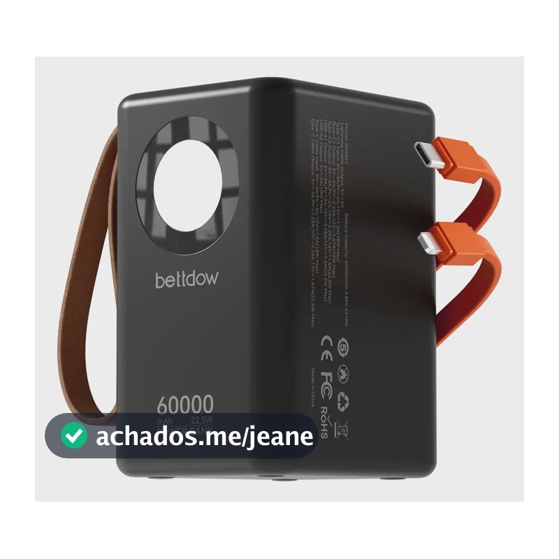Powerbank 60000mah Carregador 22.5w Portátil Carga Rápida Preto