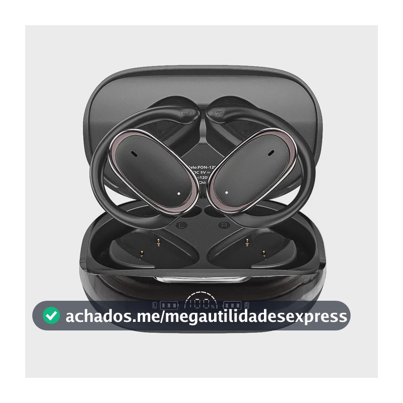 Fone de Ouvido Inova Open-Ear Bluetooth 6.0 com Gancho Esportivo e Display LED