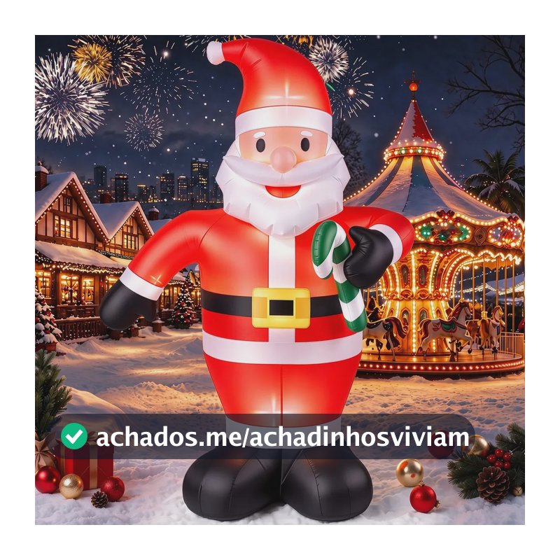 Papai Noel Inflável com LED e Bala de Cana de 1,2 m para Decoração Impermeável e Durável