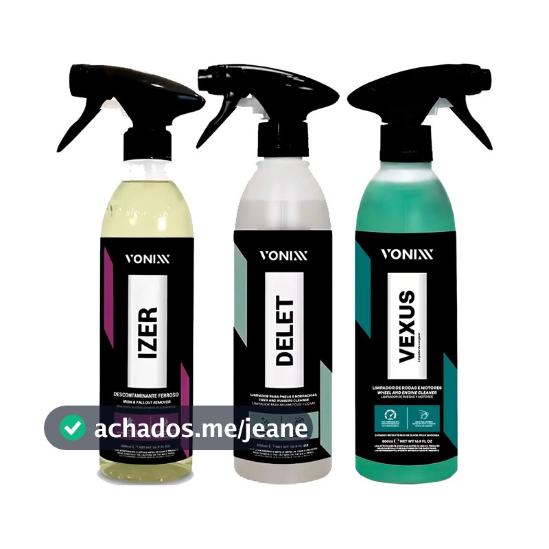 Kit Limpeza Concentrada Vonixx Vexus 500ml Motores + Izer 500ml Descontaminante Ferroso + Delet 500ml Pneus Faróis