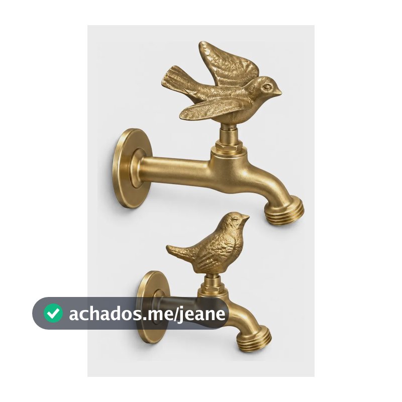 Kit 2 Torneiras Jardim Colonial Passarinho Latão Longa Curta Ouro Kit 2 Torneiras Passarinho Lc