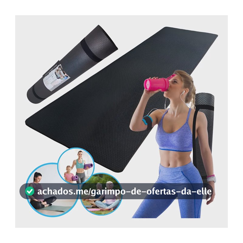 Tatame Esteira Para Yoga Exercícios Físicos 1,80mx53cmx5mm Cor Preto
