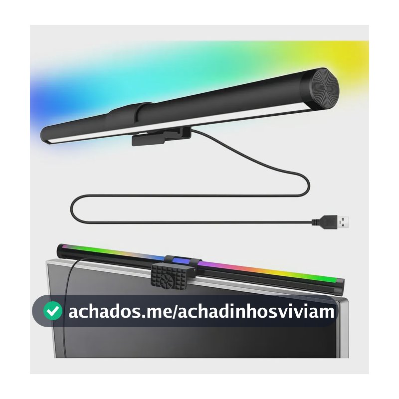 Luminária Barra Led Computador Monitor Rgb Tons Regulável Preto 12v
