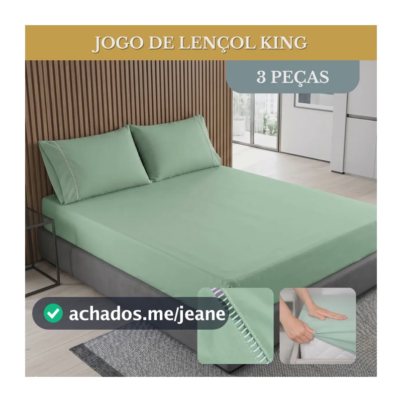 Kit Jogo De Lençol Cama King 03 Peças Percal 400 Fios Ponto Palito Toque Macio Confortável Hotel Cor Verde