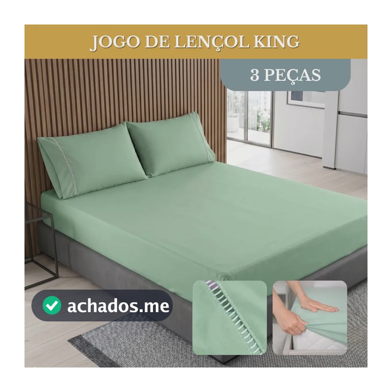 Kit Jogo De Lençol Cama King 03 Peças Percal 400 Fios Ponto Palito Toque Macio Confortável Hotel Cor Verde